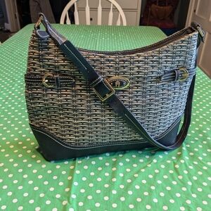 Etienne Aigner Vintage Antigua collection Ivory and Black jute Shoulder bag